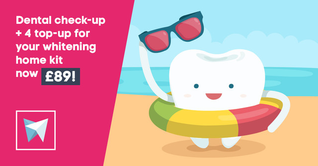 Dental check-up + 4 top up for your whitening home kit now £89!